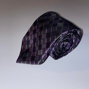 Kenneth Cole aWearNess Purple and black checkered silk tie‎